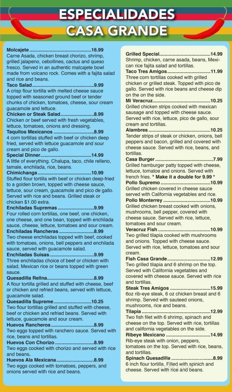 Casa Grande Mexican Restaurant - Harrodsburg, KY menu_pic