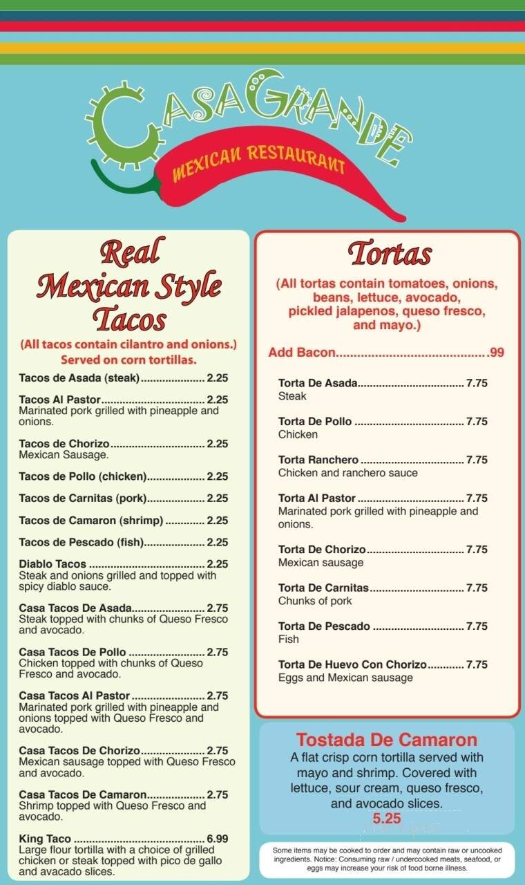 Casa Grande Mexican Restaurant - Harrodsburg, KY menu_pic