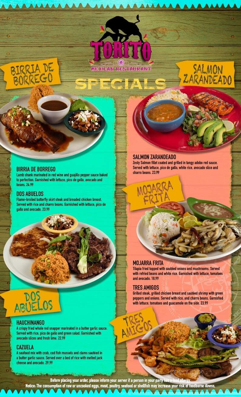 Torito's Mexican Restaurant - Danvers, MA menu_pic