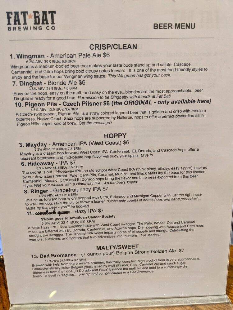 Fat Bat Brewing - Hanover, PA menu_pic