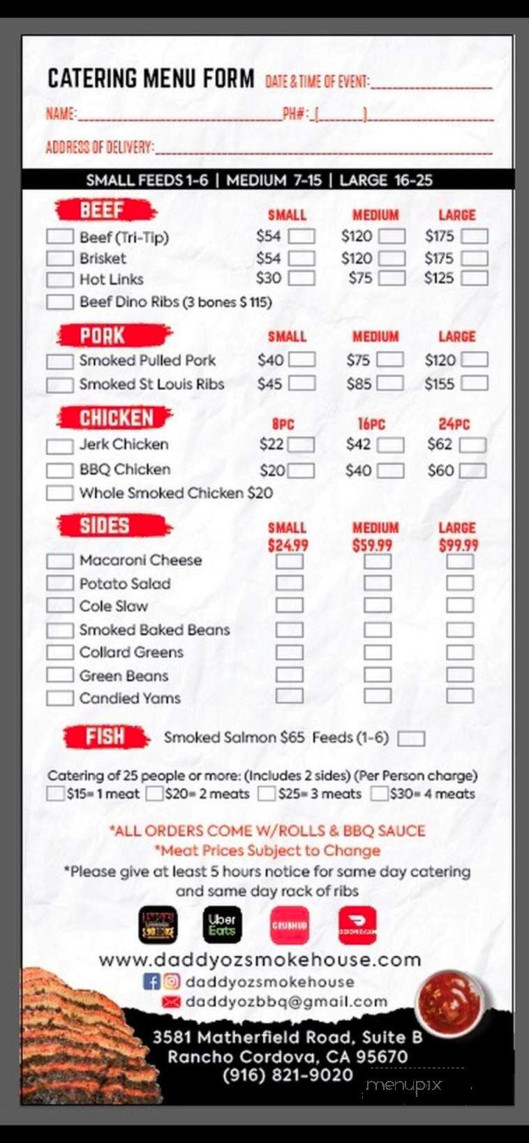 Daddy O's Smokehouse - Rancho Cordova, CA menu_pic