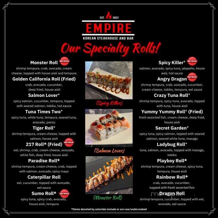 Empire Korean Steakhouse and Bar - Springfield, IL menu_pic
