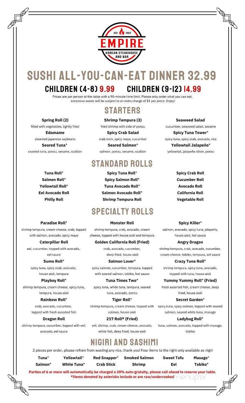 Empire Korean Steakhouse and Bar - Springfield, IL menu_pic