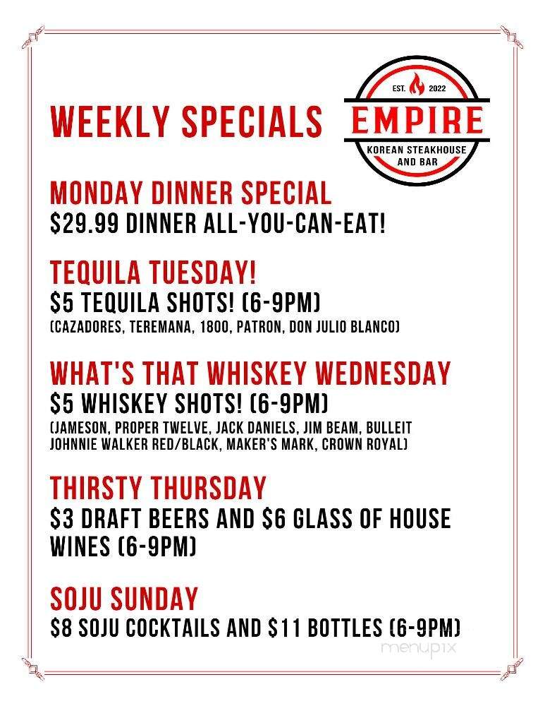 Empire Korean Steakhouse and Bar - Springfield, IL menu_pic