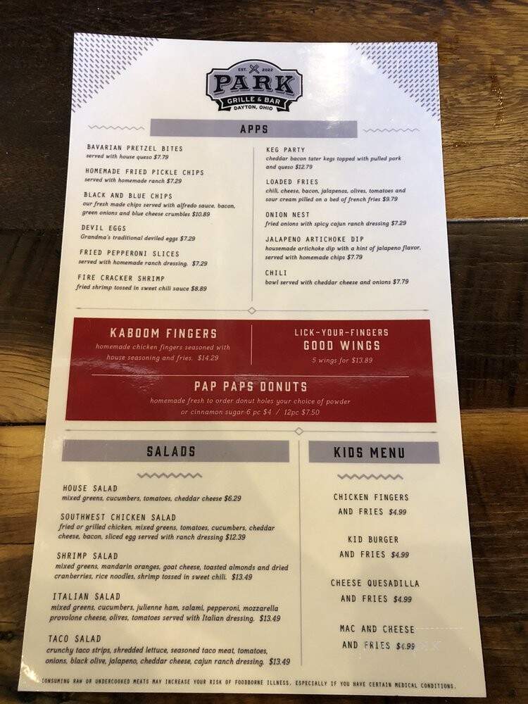 Park Grill & Bar - Miamisburg, OH menu_pic