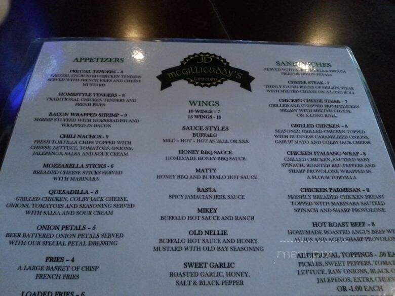 JD McGillicuddy's - Essington, PA menu_pic