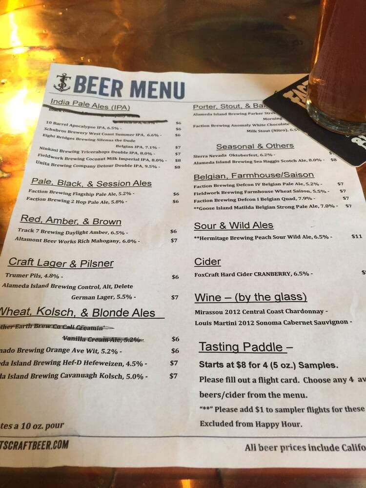 Three Sheets Craft Beer Bar - Dublin, CA menu_pic