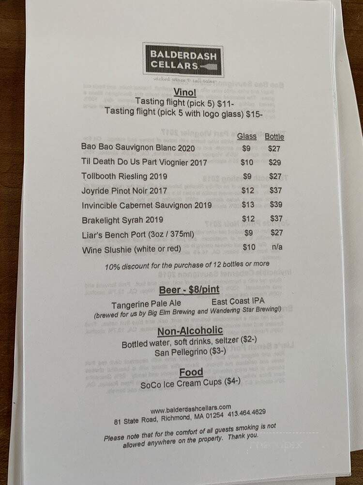 Balderdash Cellars - Pittsfield, MA menu_pic
