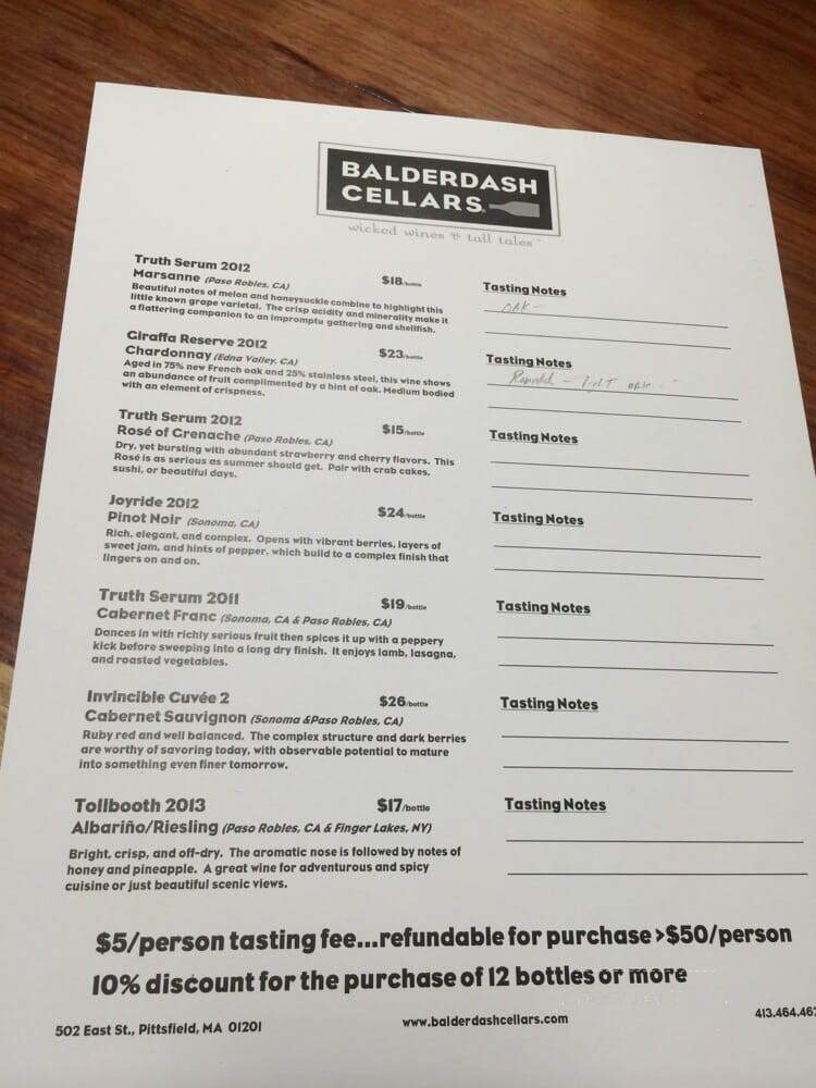 Balderdash Cellars - Pittsfield, MA menu_pic