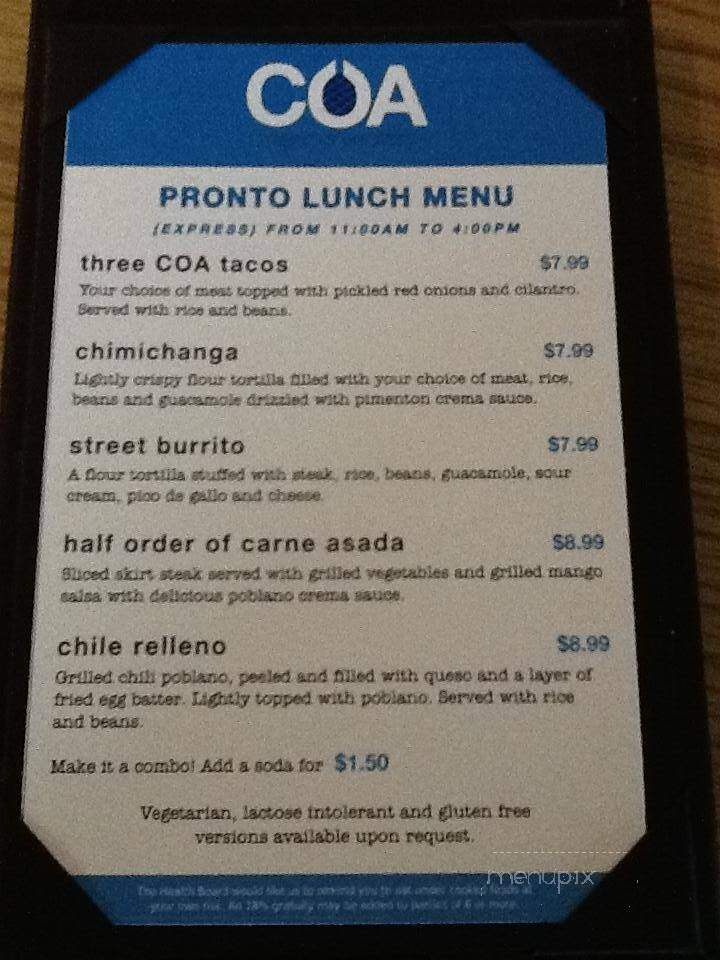 COA | mexican eatery - Mount Vernon, WA menu_pic