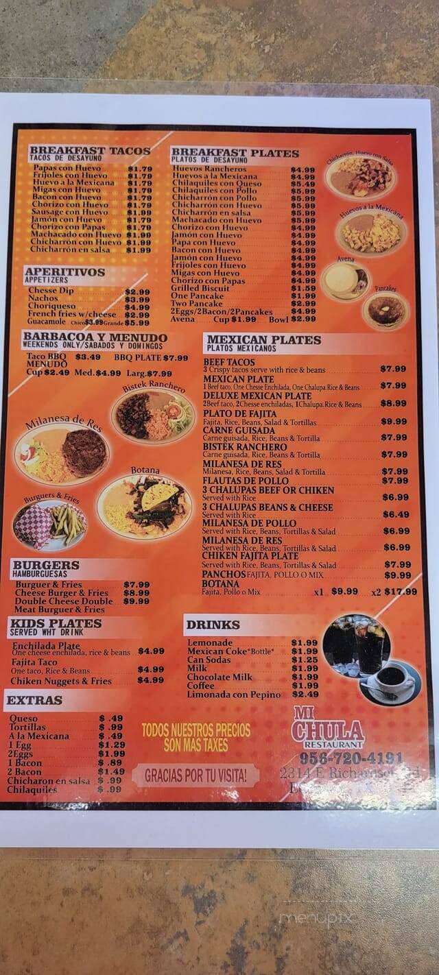Mi Chula Restaurant - Edinburg, TX menu_pic