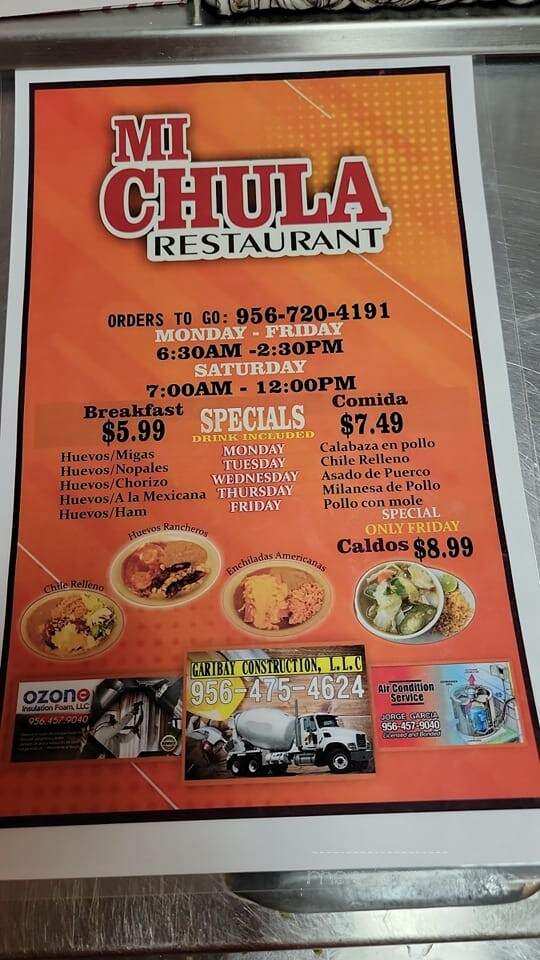 Mi Chula Restaurant - Edinburg, TX menu_pic
