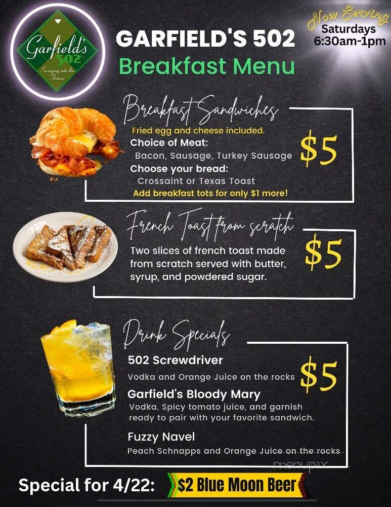 Garfields 502 - Milwaukee, WI menu_pic