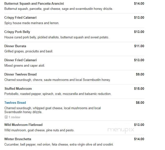 Twelves Grill - West Grove, PA menu_pic