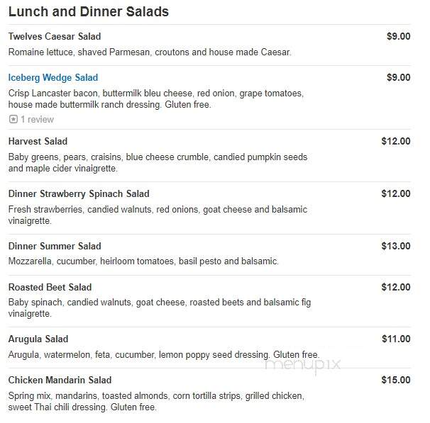 Twelves Grill - West Grove, PA menu_pic