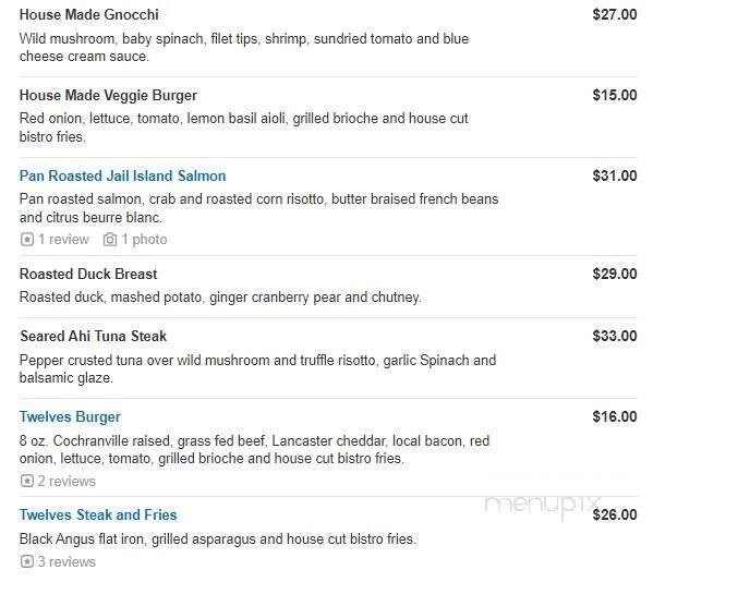 Twelves Grill - West Grove, PA menu_pic