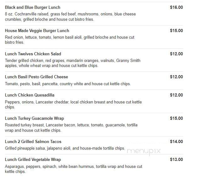 Twelves Grill - West Grove, PA menu_pic
