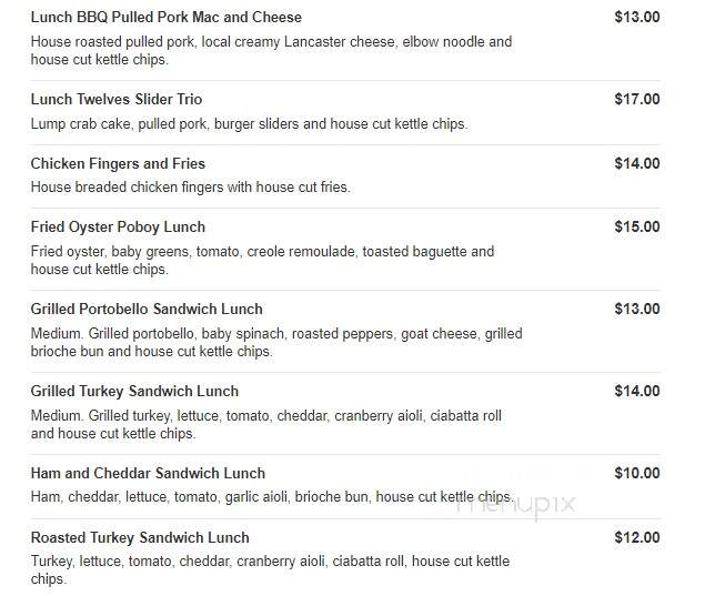 Twelves Grill - West Grove, PA menu_pic