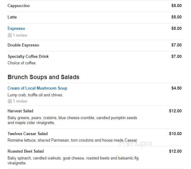 Twelves Grill - West Grove, PA menu_pic