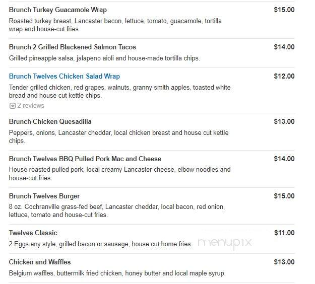Twelves Grill - West Grove, PA menu_pic