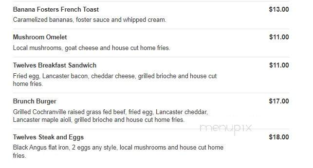 Twelves Grill - West Grove, PA menu_pic