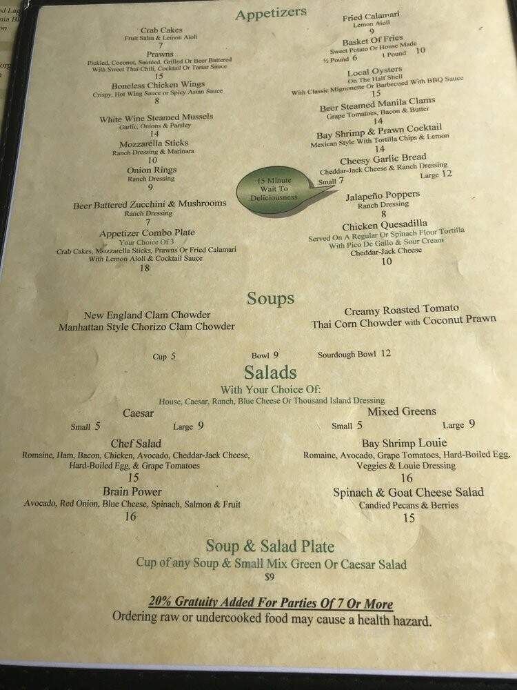 Pier Chowder House and Tap Room - Point Arena, CA menu_pic