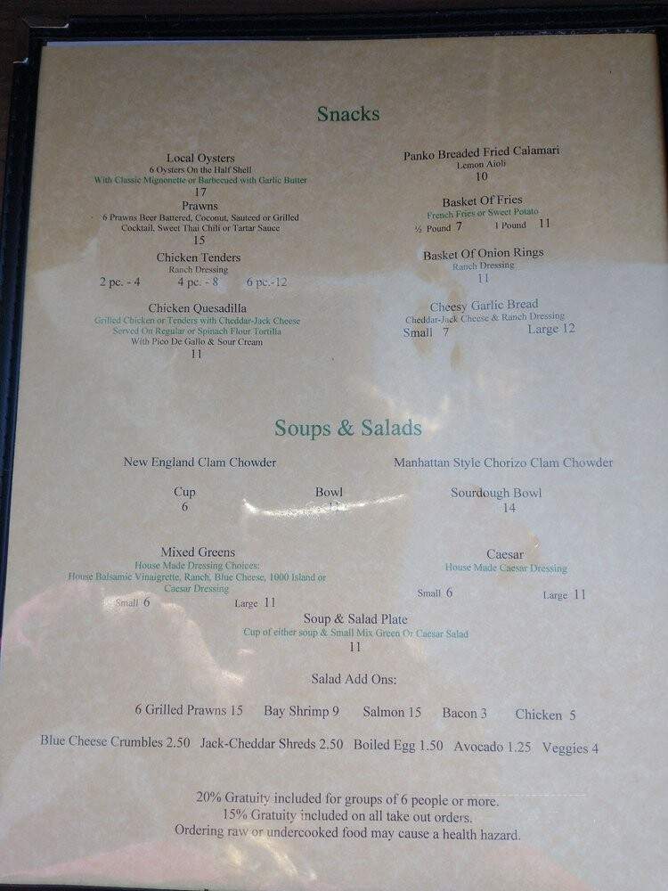 Pier Chowder House and Tap Room - Point Arena, CA menu_pic