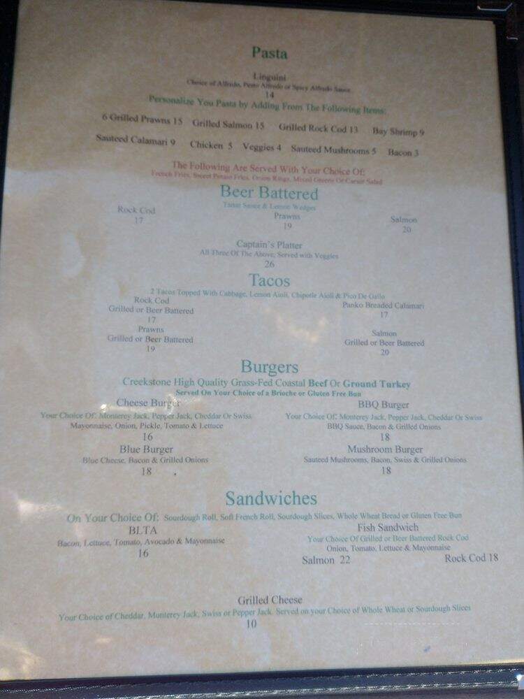 Pier Chowder House and Tap Room - Point Arena, CA menu_pic