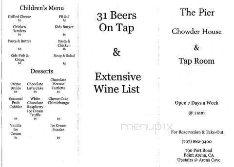 Pier Chowder House and Tap Room - Point Arena, CA menu_pic