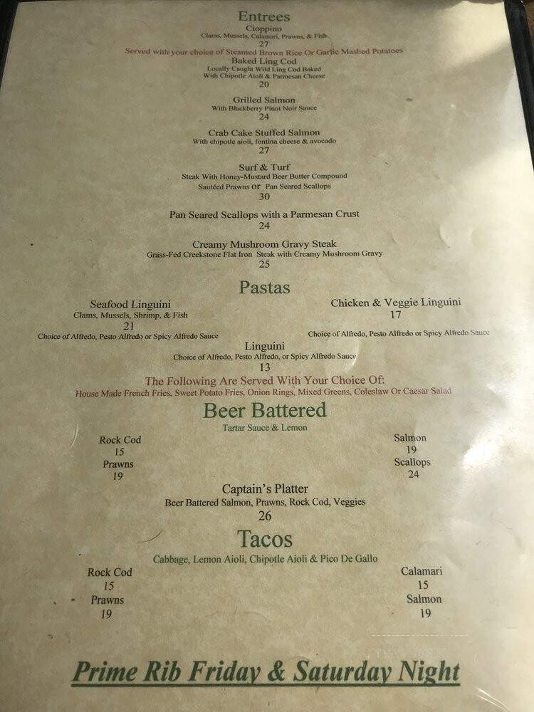 Pier Chowder House and Tap Room - Point Arena, CA menu_pic