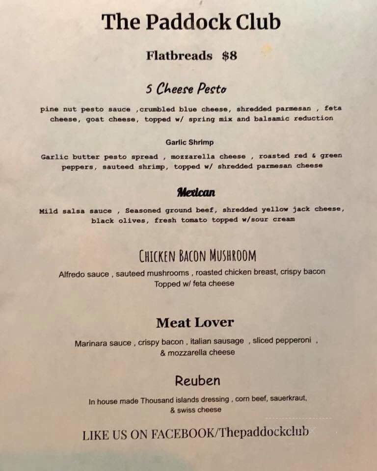 Paddock Club - Watertown, NY menu_pic