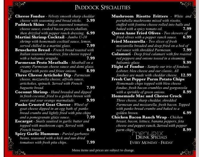 Paddock Club - Watertown, NY menu_pic