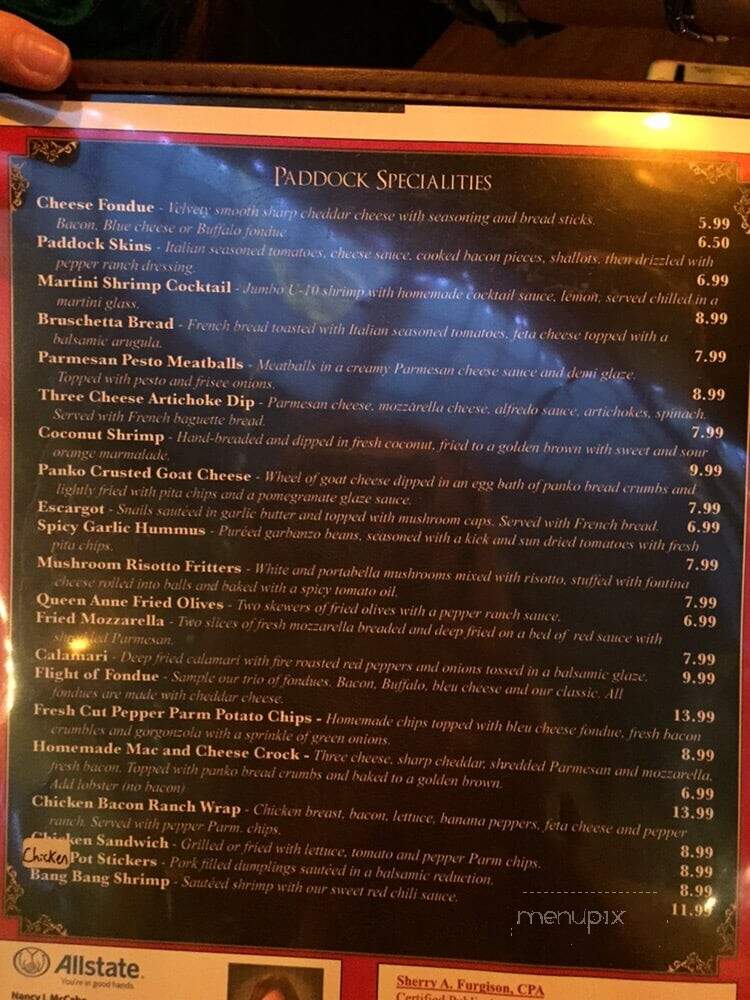 Paddock Club - Watertown, NY menu_pic