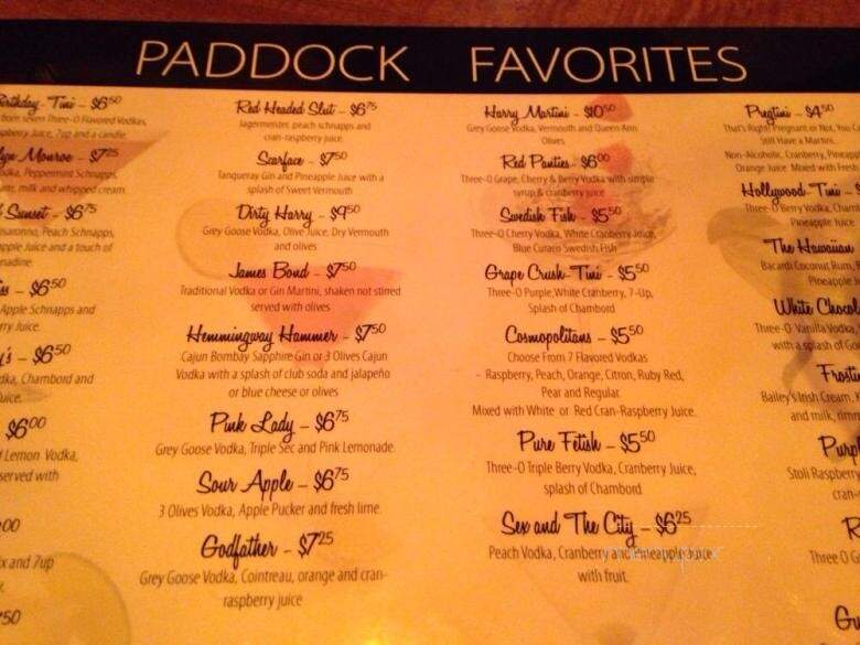 Paddock Club - Watertown, NY menu_pic
