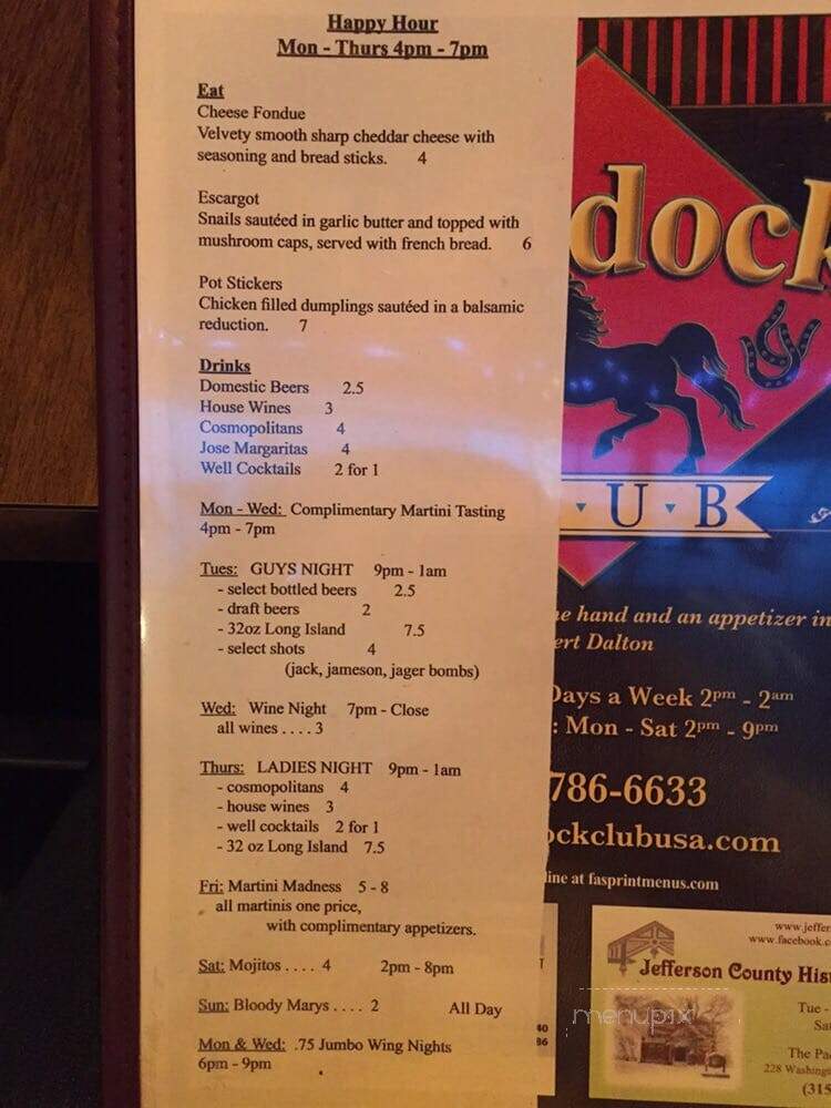 Paddock Club - Watertown, NY menu_pic