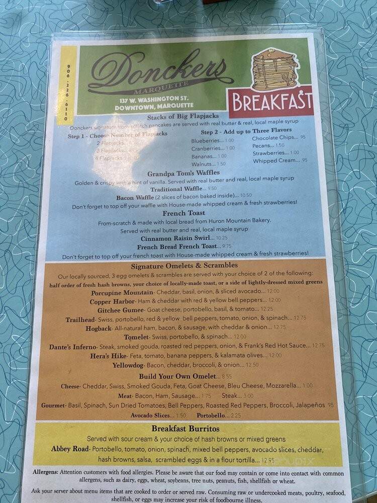 Donckers Lunch Counter - Marquette, MI menu_pic