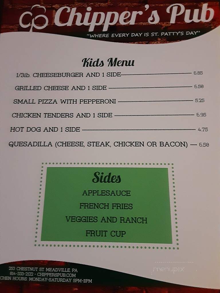 Chippers Pub - Meadville, PA menu_pic