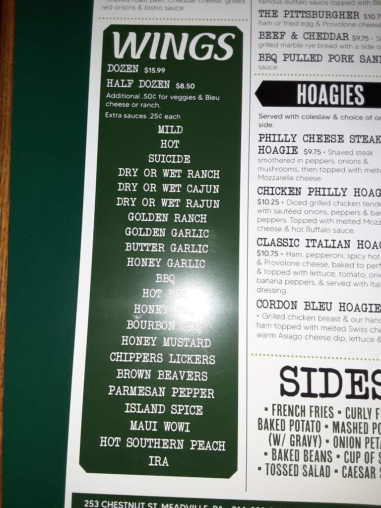 Chippers Pub - Meadville, PA menu_pic