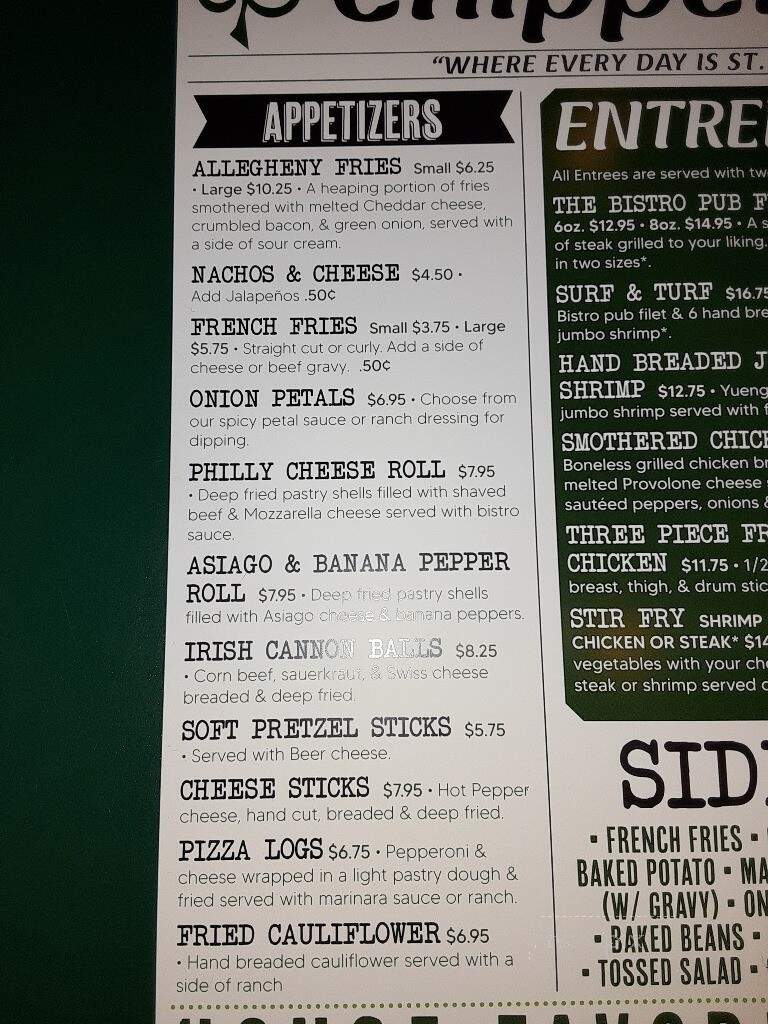 Chippers Pub - Meadville, PA menu_pic