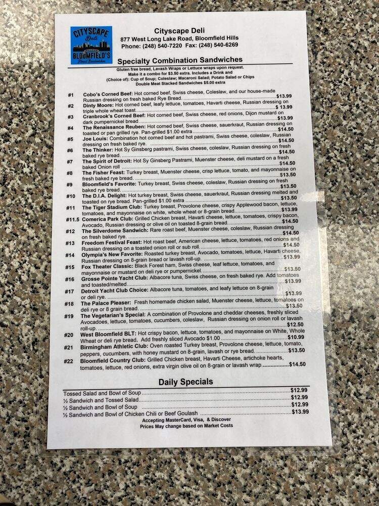 Cityscape Deli - Bloomfield Hills, MI menu_pic