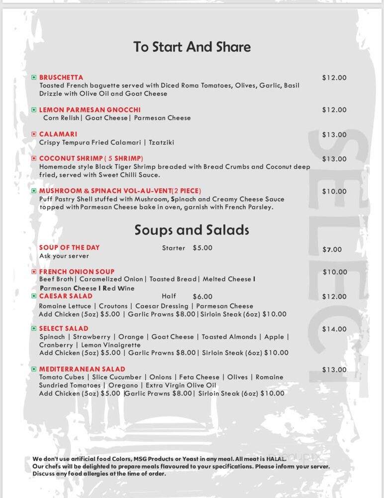 Cafe Select - Edmonton, AB menu_pic