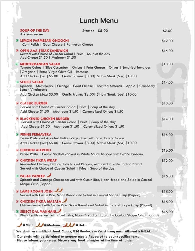 Cafe Select - Edmonton, AB menu_pic