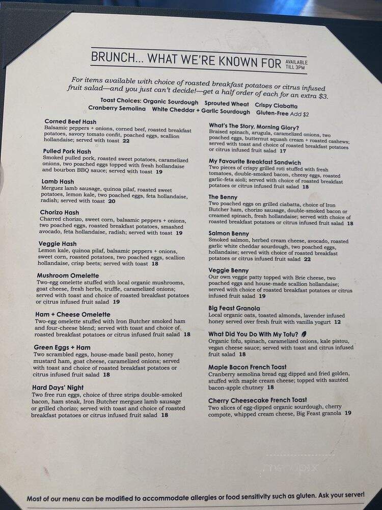 Big Feast Bistro - Maple Ridge, BC menu_pic