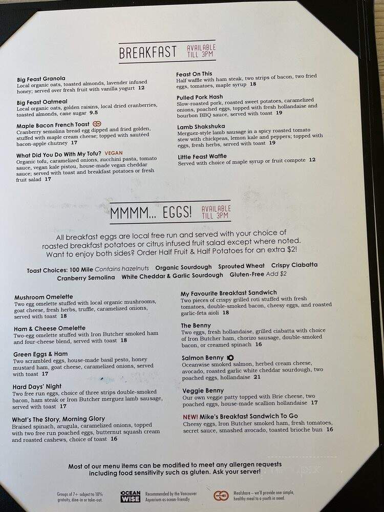 Big Feast Bistro - Maple Ridge, BC menu_pic