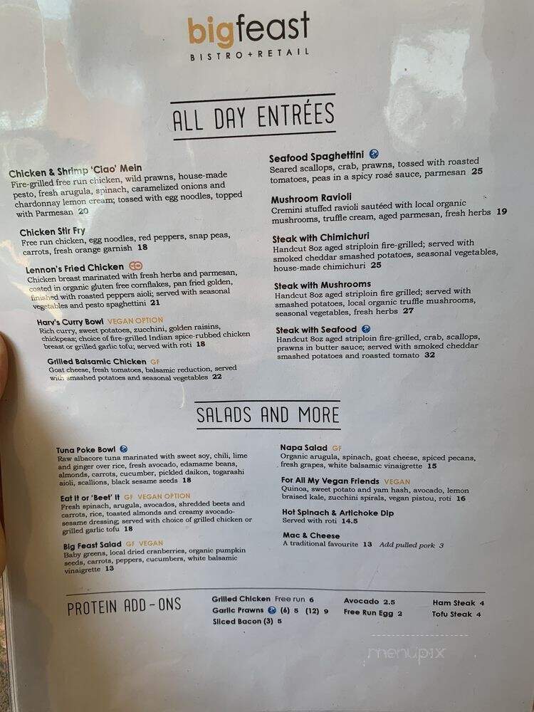 Big Feast Bistro - Maple Ridge, BC menu_pic