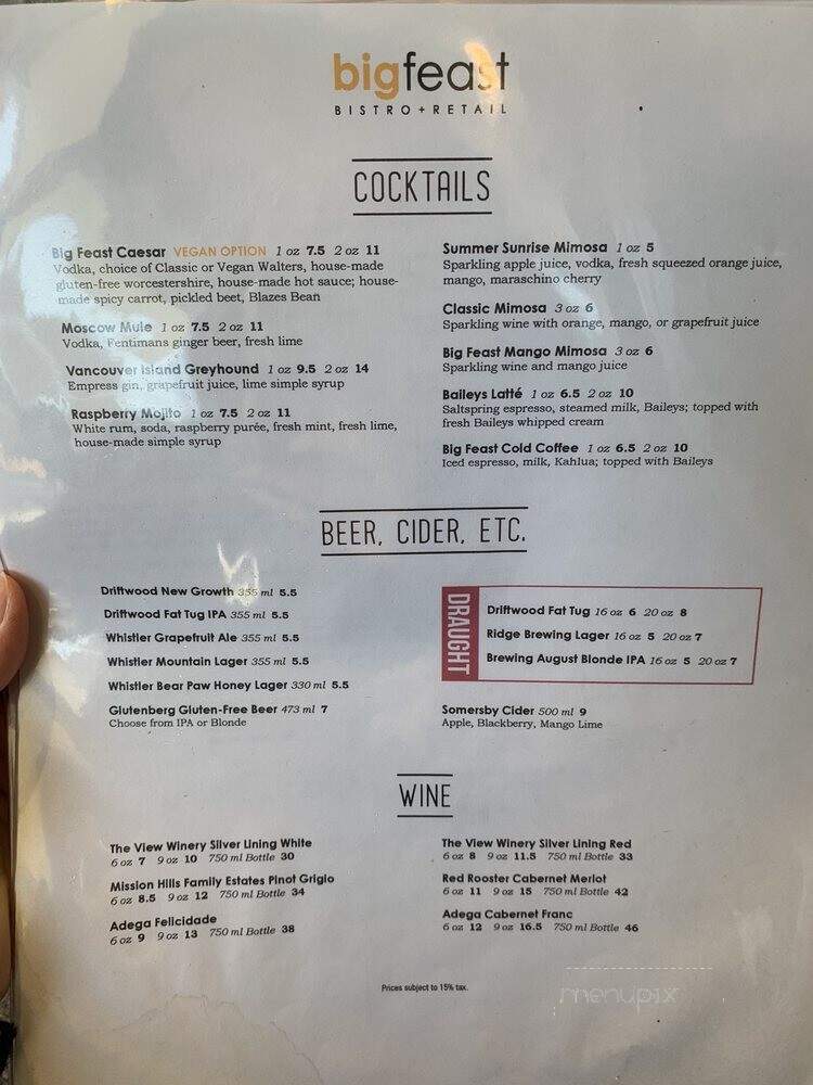 Big Feast Bistro - Maple Ridge, BC menu_pic