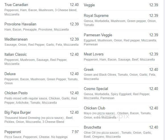 Papa Piccolino's Pizza - Thunder Bay, ON menu_pic