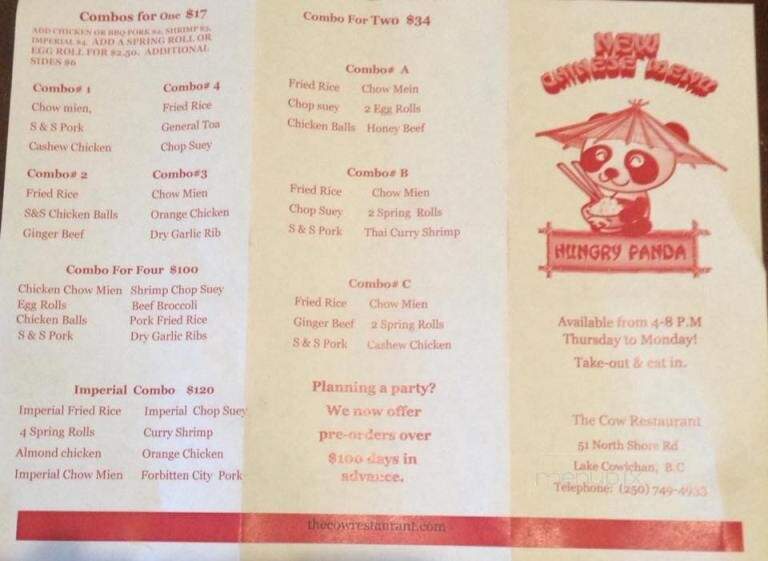 The Cow Cafe - Lake Cowichan, BC menu_pic
