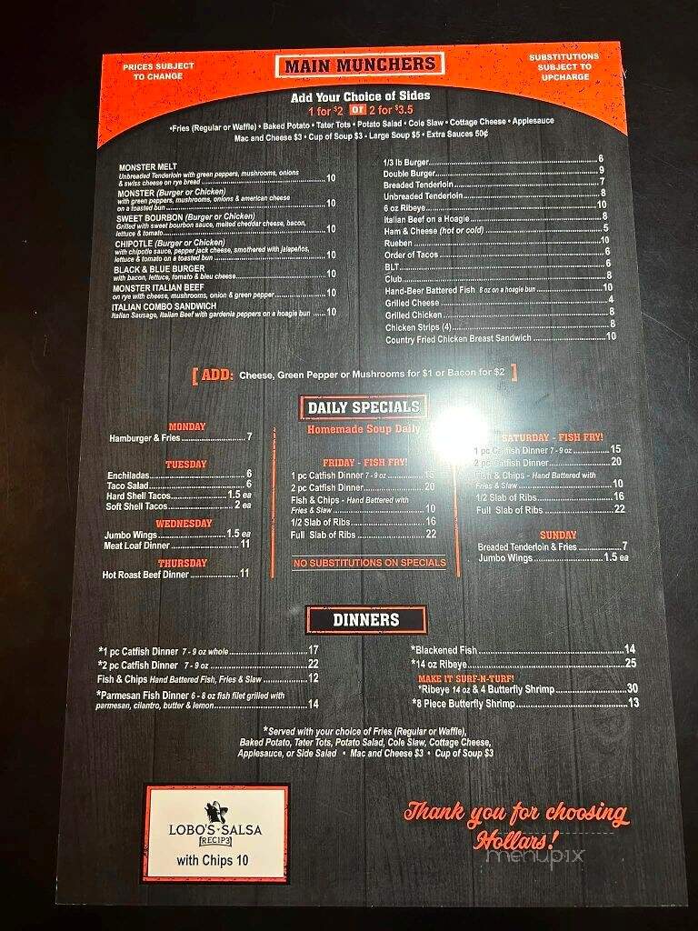 Hollar's Bar & Grill - Moline, IL menu_pic