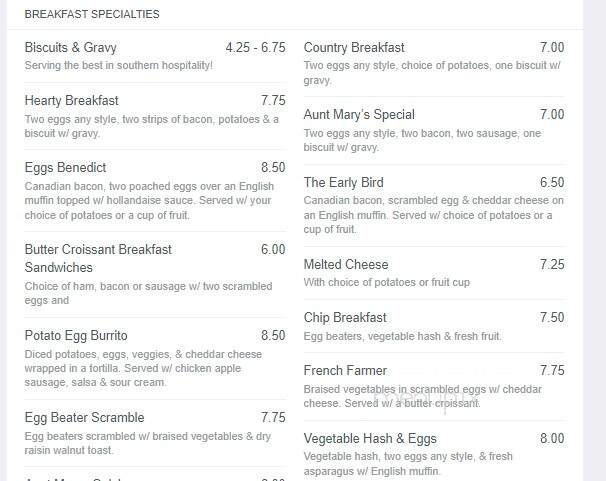 Aunt Mary's Bistro - Rockford, IL menu_pic